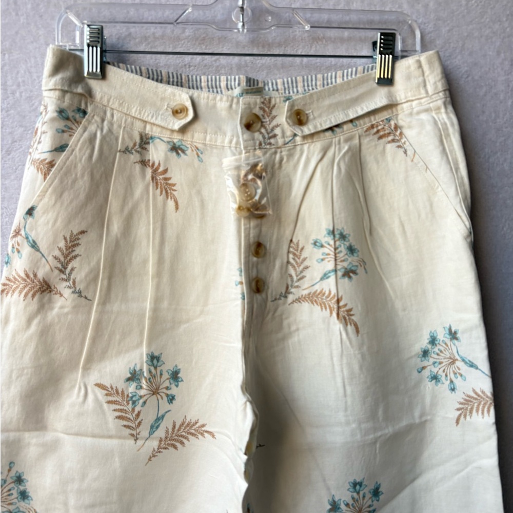 Sundance Living Benicia Pleated Pants Embroidered Cotton Linen - Picture 3 of 6